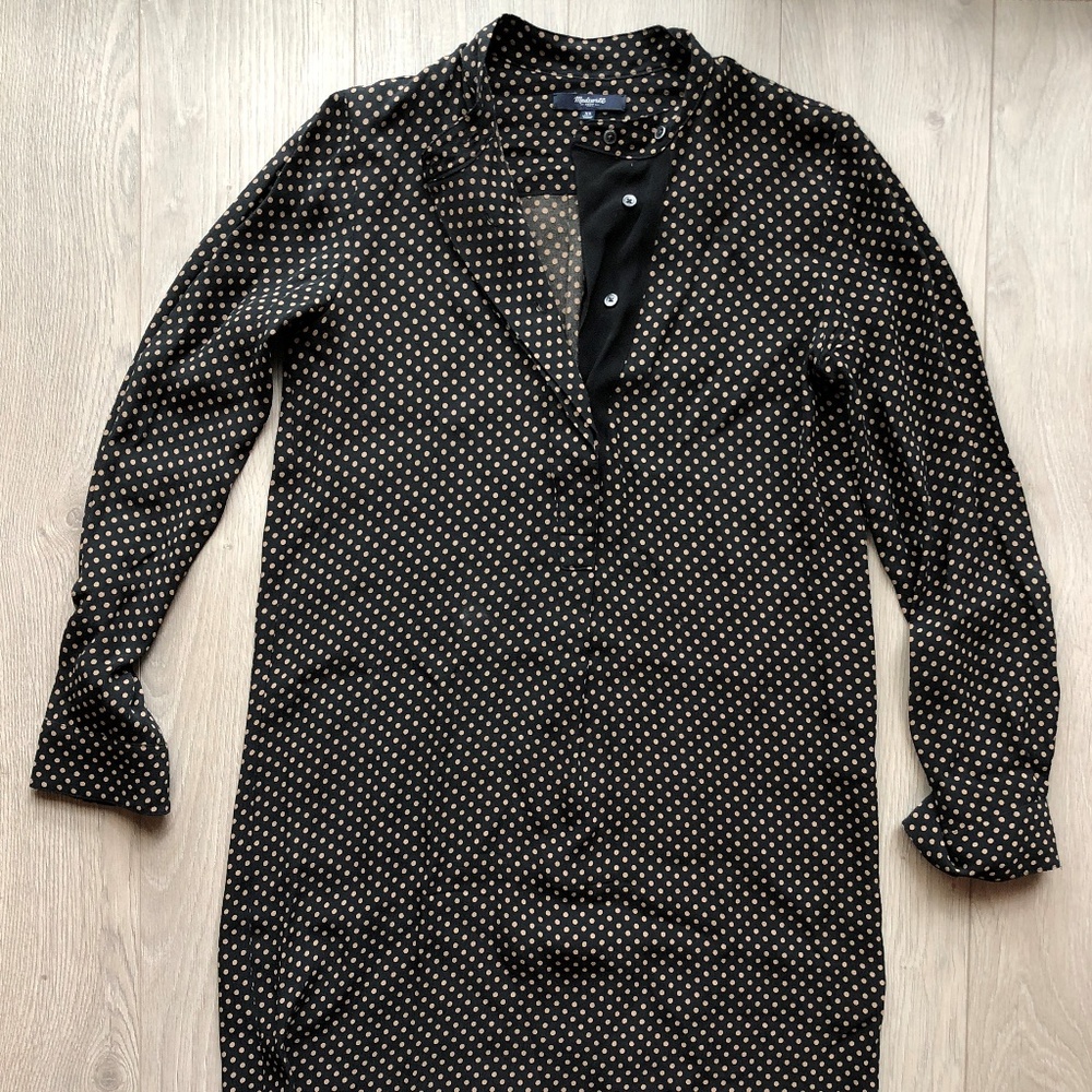 Madewell Polka Dot Long Sleeve Button Shirt Dress
